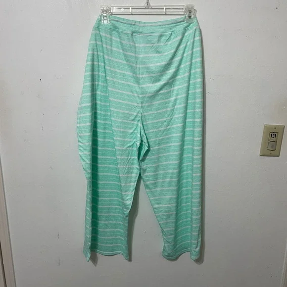 Cuddl Duds Womens 2X Pajama Set Mint Green White Striped Top Pants Loungewear - Picture 2 of 7